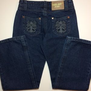 Vigilant Embroidered Straight Wide Leg Jeans!